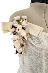 Fantastic Fall 2008 Roberto Cavalli Runway Look 38 Lace Cream Dress w Floral Shoulder Detail