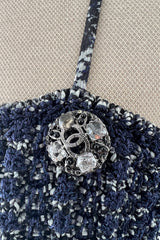 Gorgeous Spring 2012 Chanel by Karl Lagerfeld Hand Crochet Knit & Silk Chiffon Blue Dress w Scarf