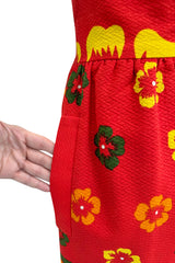 Gorgeous 1971-1972 Lanvin by Jules-Francois Crahay Floral Printed Coral Cotton Pique Backless Halter Dress