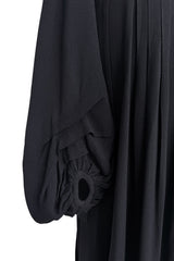 1971 Ossie Clark Couture "Come Fly With Me" Black Moss Crepe Open Back Wrap Dress w Huge Sleeves