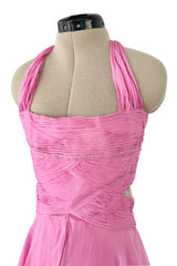 Dreamy Spring 2007 Valentino Pleated Pink Silk Chiffon Dress w Open Tie Back