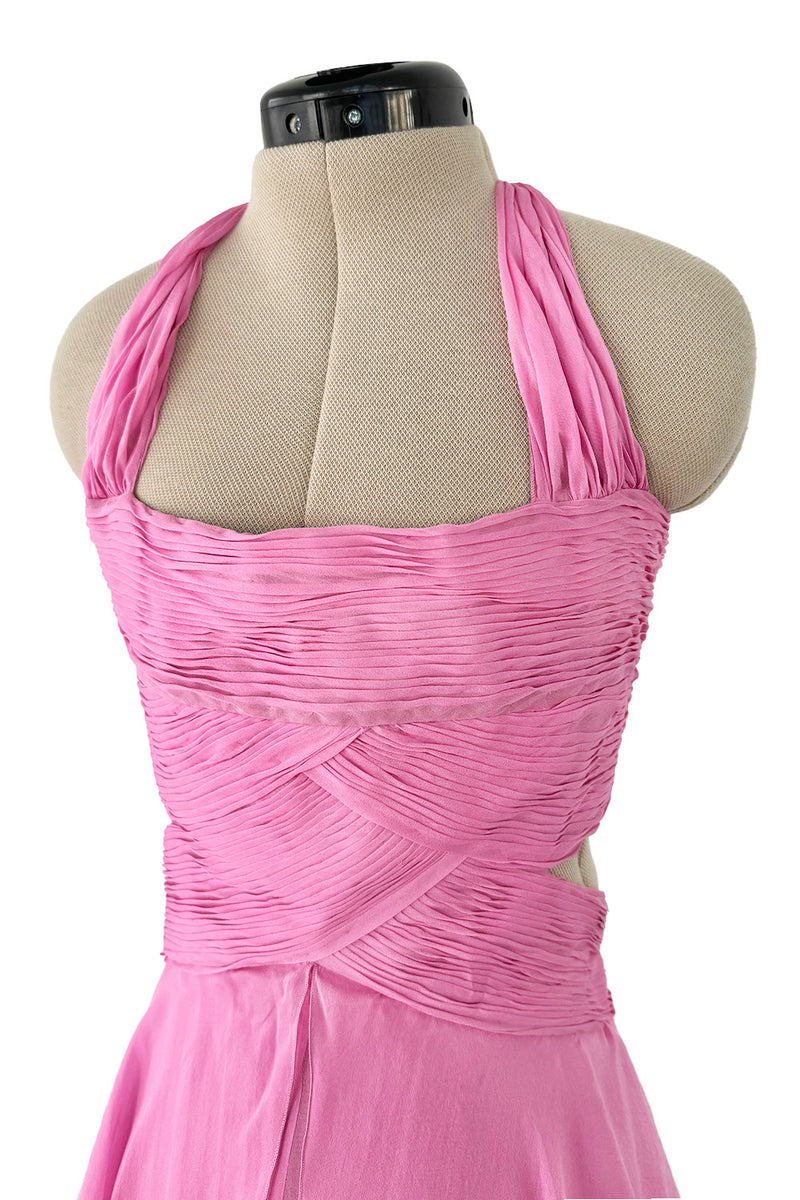 Dreamiest Spring 2007 Valentino Pleated & Bias Cut Pink Silk Chiffon Dress w Open Tie Back
