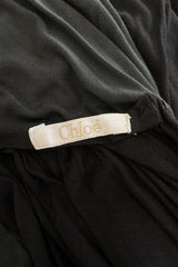 Dramatic Recent Chloe Black & Grey Jersey Dress w Floor Length Attached Cape Panels