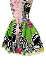 Dreamiest Spring 1992 Gianni Versace Versus Documented Pink Bow Detailed & Floral Print Dress