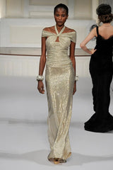 Elegant Resort 2010 Oscar de la Renta Gold Runway Look 48 Metallic Gold & Silver Lame Halter Dress