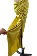 Incredible 1990s Gianni Versace Chartreuse Stretch Dress w Side Cut Out & Slit