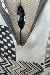 Beautiful & Rare 1970s Thea Porter Balloon Sleeve Grey Toned Printed Top w Pointed Collar