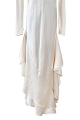 Incredible 1977 Halston Couture Heavy Weighted Ivory Silk Charmeuse Spiral Paneled Dress