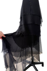 1980s Chanel by Karl Lagerfeld Strapless Black Tiered Silk Chiffon Dress