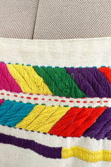 1960s Josefa Hand Embroidered Natural Linen & Black Caftan Dress W Incredible Sleeves