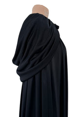 Dramatic Fall 1971 Loris Azzaro Black Jersey Full Length Cape w Hood