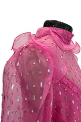Spring 2018 Valentino by Pierpaolo Piccioli Pink Silk Organza Dress w Rhinestones & Metallic Silver Appliques