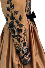 1982 Ady for Givenchy Haute Couture Gold Silk Taffeta Dress w Hand Done Sequin Detailing