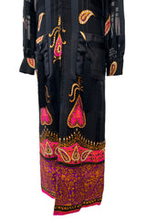 Documented Fall 1970 Valentino Printed Black Ribbon Silk Chiffon Dress w Huge Tassel Detail