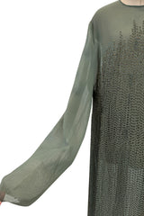 Prettiest Fall 1981 John Anthony Couture Moss Green Silk Chiffon Dress w Hand Beaded Detailing
