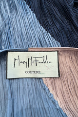 1980s Mary McFadden Couture Blue & Deep Dusky Pink Pleated Dress w Extra Long Braided Belt