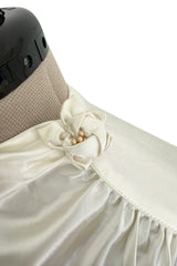 Beautiful 1930s Ivory Silky Rayon Wedding Gown w Train, Puffed Cap Sleeves & Romantic Rosette Detailing