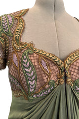 Fall 1996 Pierre Balmain by Oscar de la Renta Haute Couture Layered Silk Chiffon Dress w Embroidered Bodice