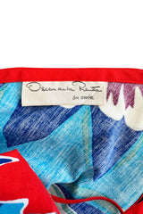 c.1977 Oscar de la Renta for Swirl One Shoulder Printed Bright Floral Cotton Dress w Ruffled Hem