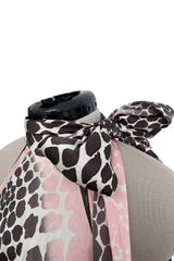 Spring 2004 Roberto Cavalli Bias Cut Silk Brown and Pink Printed Halter Top w Tie & Skirt Set