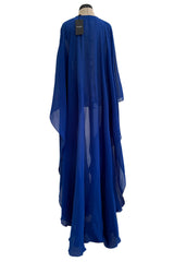 Superb Spring 2013 Yves Saint Laurent Hedi Slimane Debut Runway Blue Dress Silk Chiffon w Matching Cape & Sash