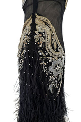 Extraordinary 2015 Roberto Cavalli Runway Feather & Net Dress w Bead & Sequin Detailing