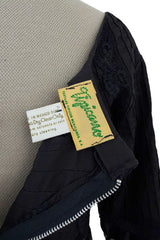 Beautiful 1960s Original Mexican Tourist Black Pin Tuck Dress w Hand Embroidered Flowers