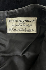 Minimalist 1960s Pierre Cardin Black Cotton Velvet Mod Shift Dress w Grosgrain Detailing