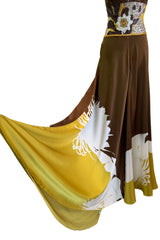 Phenomenal Spring 2005 Original Valentino Runway Look 56 Brown Yellow Floral Print Halter Dress w Sequin Waist Band