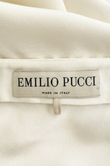 Beautiful 2000s Emilio Pucci Ivory Silk One Shoulder Caftan Dress w Gold & White Beaded Detail