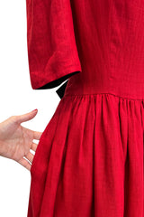Numbered Spring 1984 Lanvin by Jules-Francois Crahay Runway Red Lined Dress w Open Bow Back