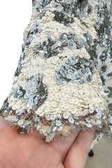 Exceptional 1960s Nina Ricci by Gérard Pipart Haute Couture Silver & White Densely Sequin Dress