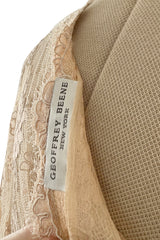 Dreamiest 1970s Geoffrey Beene One Shoulder Soft Blush Pink & Moss Green Corded Lace Dress