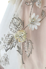 Spring 1967 George Halley Couture Pale Pink Dress w Rhinestones, Hand Emroidery & Flower Detailing