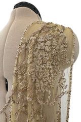 Exquisite Spring 1993 John Anthony Hand Beaded One Shoulder Dress on Pale Gold Silk Net