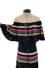 Spring 1977 Christian Dior by Marc Bohan Black Cotton Jersey Striped Off Shoulder Ruffled Dress