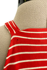 Chic & Minimalist Resort 1974 Halston Vogue Documented Red & White Striped Cotton Plunge Dress Dress