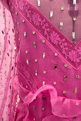 Spring 2018 Valentino by Pierpaolo Piccioli Pink Silk Organza Dress w Rhinestones & Metallic Silver Appliques