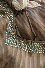 Amazing 1970s Unlabelled Feather Light Graduated Silk Ribbon Chiffon Cape Top & Wide Leg Pant Set