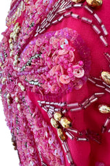 1960s Helen Rose Pink Silk Chiffon Dress w Elabroately Beaded & Sequins Bodice