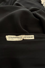 Exceptional 1970s George Stavropoulos Couture Black Silk & Bias Cut Dress w Balloon Sleeves & Flowing Skirt