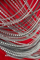 Fabulous 2000s Versace by Donatella Red Crepe Dress w Rhinestone & Silver Chain Detailing