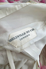 Late 1960s Belleville et Cie Couture Ivory Silk Net Dress w Pink Chiffon & Beaded Details