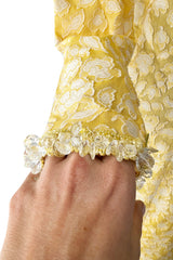 Prettiest 1960s Yves Saint Laurent Stoffler Fabrics Yellow Brocade Dress w Clear Beads
