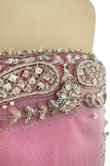 Prettiest 2000s Oscar de la Renta Strapless Pink Tulle Dress w Extensive Beadwork