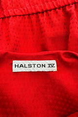 Fabulous 1970s Halston Wrap Plunge Red Full Length Dress w Wide Sleeves & Original Sash