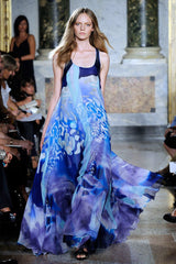 Spring 2010 Emilio Pucci by Peter Dundas Runway Look 24 Blue Printed Silk Chiffon & Sequin Dress