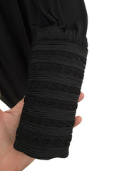 Fall 1974 Yves Saint Laurent Runway & Ad Campaign Black Silk Jersey Dress w Cord Detailing
