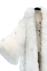 Amazing Vintage Unlabeled Full Length White Fluffy Feather Coat w Extra Wide Bell Sleeves