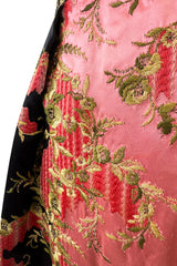 Dreamy 1960s Unlabeled Strapless Black Dress w Front Pink Panel & Floral Embroidery